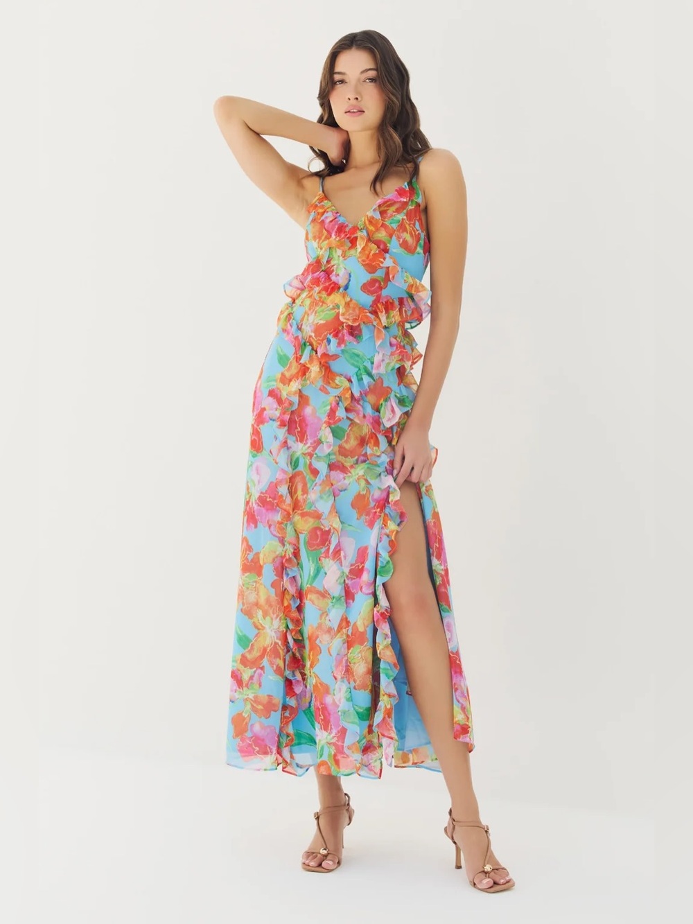 Hutch Malti Multicolor Floral Ruffle Maxi Dress